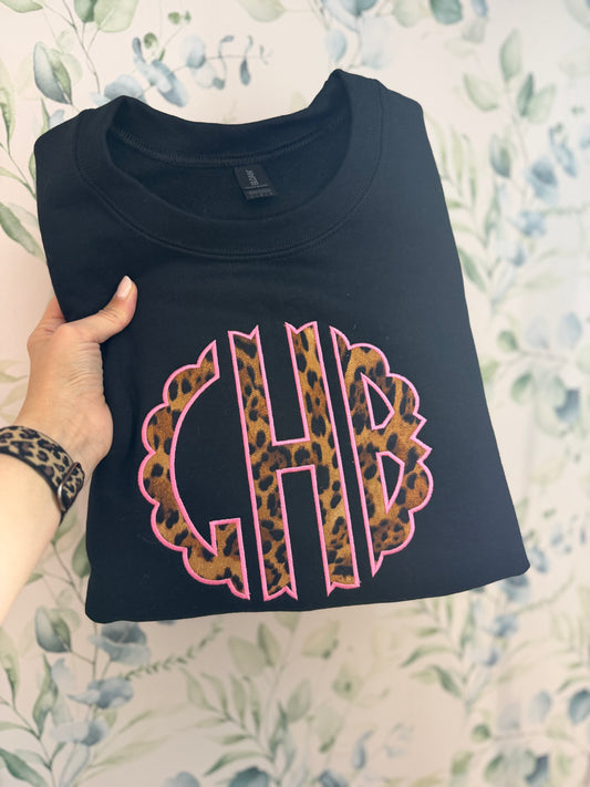 Cheetah Scalloped Monogram Crewneck